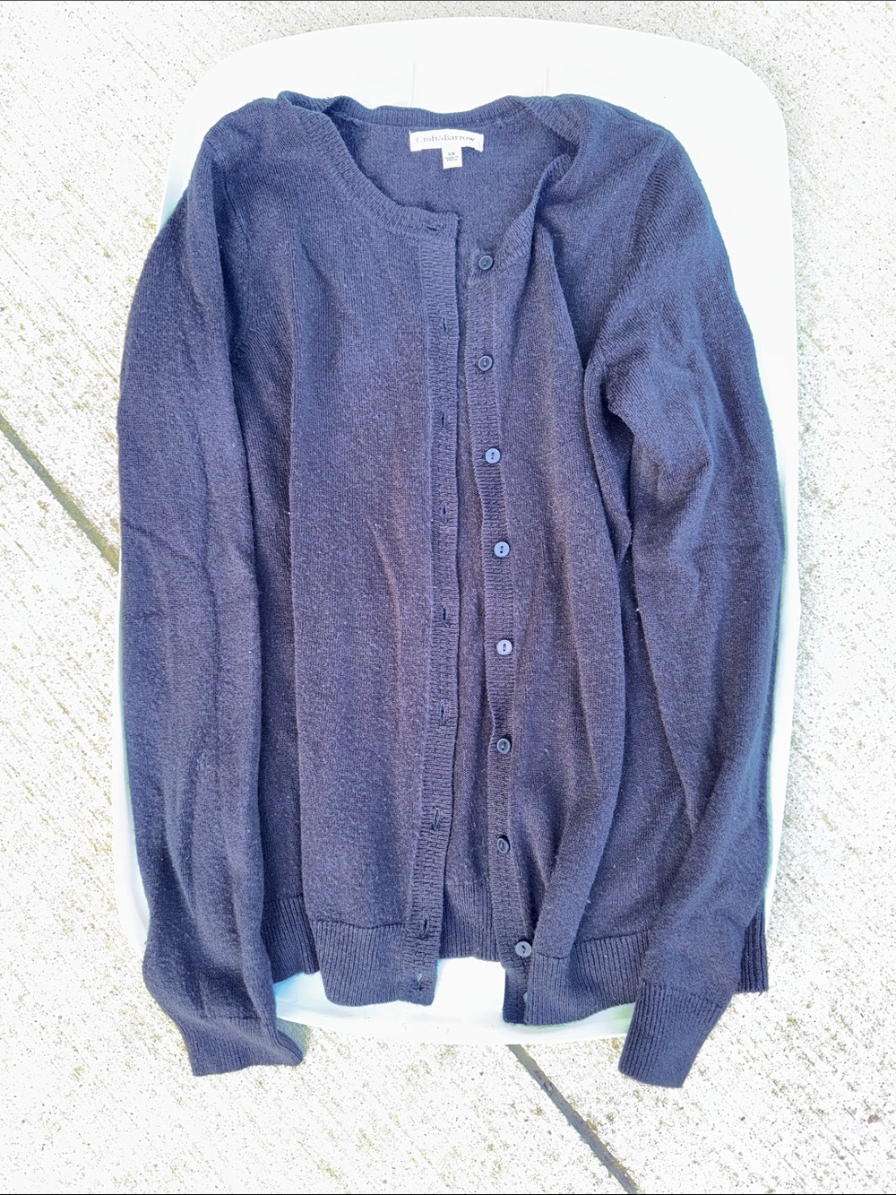 Crewneck Button-Front Sweater Cardigan - black